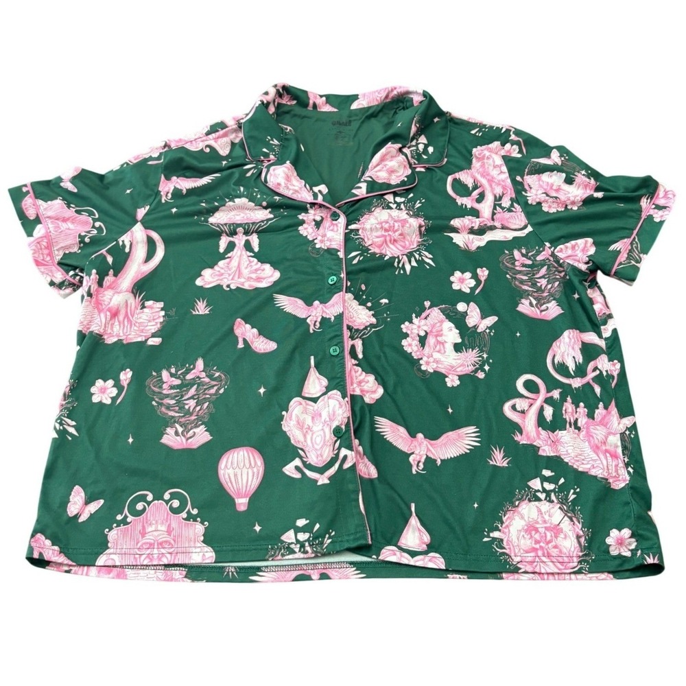 Katie Kime x Wicked Universal Studios Pajama Top Green Pink Womens Size XXL AOP